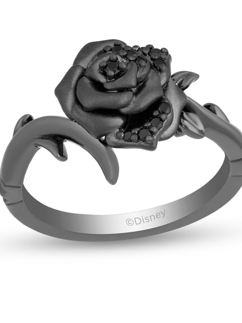 Disney Rose Ring 1/10 Ct. T.W. Black Diamond in Sterling Silver & Black Rhodium